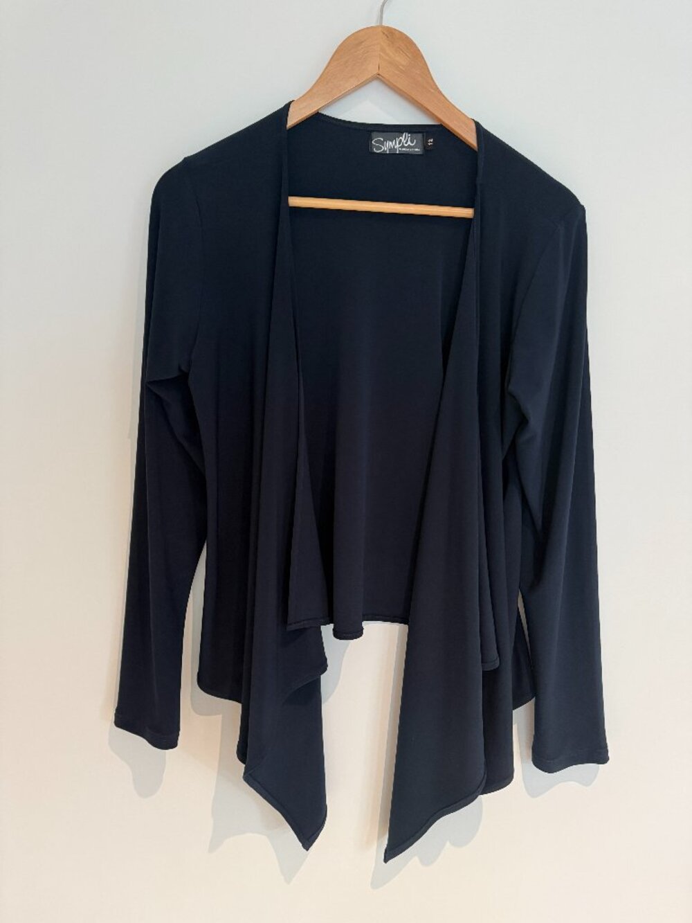 Sympli Women Navy Long Sleeve Open Front Drape Cardigan Size 12